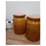 ANSQU Set of 2 Vintage Glass Kitchen Storage Jars, 23.7 FL OZ Gass Jar with Airtight Lid, Vintage Mason Jars for Home Kitchen Coffee Tea Sugar Cookie Candy Jars (Yellow, 2 Pack) - Retail: $24