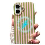 Jmltech Magnetic for iPhone 17 Case Striped Phone Case Cute Women Girly Trendy Compatible with MagSafe,Shockproof Slim Soft TPU and Hard Back Protective Cover Pink Green - Retail: $12