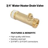 3/4\" MIP x MHT Brass Water Heater Drain Valve, Threaded Connection Drain Valve - Retail: $18