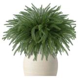 POT NOT INCLUDED DR.DUDU 18\" Norfolk Pine Stems Christmas Decor- 12 Pack Real Touch Artificial Branches for Vase Filler, Faux Greenery Stems for Mantel Table Xmas Indoor Decorations - Retail: $17
