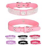 Bling Dog Collar for Small Medium Dogs, Crown Rhinestone Dog Collars for Girl and boy Dog, Diamond Puppy Collars, Adjustable Leather Suede SOFE Cat Collar (S(10.6\"-13\"/27CM-33CM), Pink) - Retail: $7