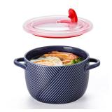 Adewnest Ceramic Soup Bowl with Lid & Handle: 32 oz Large Kitchen Container for French Onion Meal Prep Cereal Ramen Oatmeal Dorm Living Single Serve Dinner Work Lunch Food Storage - Navy 1 PCS - Retai