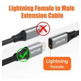 AGVEE 6.6ft Lightning Extension Cable, Braided Female to Male Extender Full Function Cord Compatible with iPhone iPad, Data Sync Video Audio & Charging Connector Adapter, Dark Gray - Retail: $10