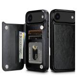 HianDier for iPhone 17 Air Case Wallet with Card Holder PU Leather for iPhone 17 Air Phone Case with Double Magnetic Closure Women Men Shockproof Protective Flip Protective Cover-Black - Retail: $13