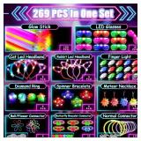 MIBOTE 269Pcs Led Light Up Toys Party Favors Glow in the Dark Party Supplies for Kid/Adults Halloween with Light Up Glasses,Rings,Fidget Spinner Bracelets,100 Glow Sticks Bulk Party Pack DIY Glow - Re