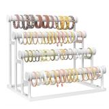 ORLESS 4 Tier Bracelet Holder, Detachable Velvet Jewelry Display Stand, T-Bar Necklace Storage Organizer Display Stand, Metal Bracelet Holder Display for Bangles Watch Bracelets Scrunchies(White) - Re