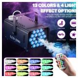 MLIKOEU Fog Machine, 800W Smoke Machine With 13-Color LED Effects, 3500CFM Smoke Machine Fog Output, Wired And Wireless Remote Control,Ideal For Halloween, Wedding And DJ Stage (Black) - Retail: $50