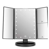 deweisn Tabletop Mount Trifold Lighted Vanity Mirror with 21 LED Lights, Touch Screen and 3X/2X/1X Magnification, Two Power Supply Mode Make up Mirror,Travel Mirror - Retail: $30