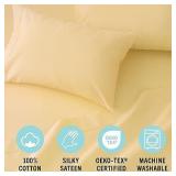 Martha Stewart 100% Cotton Queen Sheets Set - 4 Piece, Soft, Smooth, Durable, Easy Care, 16\" Deep Pocket Sheets, Bedding Sheets, Sateen Sheets, 1 Flat, 1 Fitted, 2 Pillowcases, Dorm Essential, Yellow