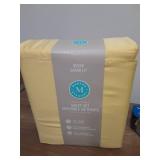 Martha Stewart 100% Cotton Queen Sheets Set - 4 Piece, Soft, Smooth, Durable, Easy Care, 16\" Deep Pocket Sheets, Bedding Sheets, Sateen Sheets, 1 Flat, 1 Fitted, 2 Pillowcases, Dorm Essential, Yellow