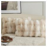 MANDIOO Pack of 2 Thick Plush Wool Decorative Throw Pillow Covers Super Soft Wave Bubble Fur Velvet Cushion Covers Pillow Shams for Couch Bed Living Room 12x20 Inch White Beige - Retail: $19