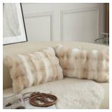 MANDIOO Pack of 2 Thick Plush Wool Decorative Throw Pillow Covers Super Soft Wave Bubble Fur Velvet Cushion Covers Pillow Shams for Couch Bed Living Room 12x20 Inch White Beige - Retail: $19