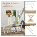 STARLATTA Foldable Drying Rack Clothing, 3-Tier Portable Clothes Drying Racks for Indoor & Outdoor, Anti-Rust Compact Laundry Rack Collapsible, White 28\" D x 10\" W x 35\" H - Retail: $23
