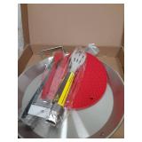 Al Pastor Skewer for Grill, 13 Inch Brazilian Spit Stand with 5 Spikes & 2 Brushes, Tong, Pad, Stainless Steel Vertical Sticks, Gyro Pan with Fat Separator for Tacos Al Pastor, Shawarma, Chicken - Ret