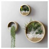 VEVLU 3 Pack Set Wall Planters,Modern Round Glass Wall Planter Succulent Planter Circle Iron Hanging Planter Vase for Herb,Small Cactus Perfect for Balcony, Room and Patio Decor (Gold) - Retail: $42