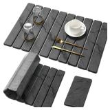 Large Stone Dish Drying Mat for Kitchen Counter, Quick Dry Stone Dishes Mats,Foldable Water Absorbing Diatomaceous Earth Drying Organizer Pad for Plate Rack Bottles Utensils(Dark Gray 24\"Ã16\" & 8