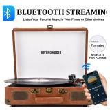 DAMAGE SEE PHOTOS, POWERS ON Vinyl Record Player 3-Speed Bluetooth Portable Suitcase Records Player with 2 Built-in Stereo Speakers, Belt-Driven Turntable for Vinyl Records, Support RCA Line Out, AUX 