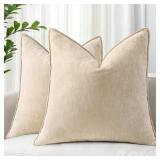 decorUhome Spring Couch Throw Pillow Covers 18x18 Set of 2, Decorative Soft Velvet Modern Cozy Chenille Pillow Cases with Elegant Design for Sofa Bed Living Room Home Decor, Beige - Retail: $11
