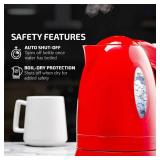 OVENTE Electric Kettle, 1.7L Fast Boiling Water Heater for Coffee or Tea, BPA Free with Water Level Gauge, Auto Shut-Off, Boil-Dry Protection, Indicator Light and Removable Filter, Red KP72R - Retail: