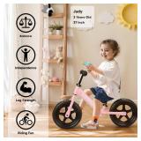 Youthkkee 12 Inch Toddler Balance Bike for 1-3 Year Olds, No-Pedal Bike with Tool-Free Adjustable Seat, Quick Assembly, Gift for 1-3 Year Old Boys & Girls with Customizable Plate - Retail: $32