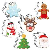 FUSOTO 6PCS Christmas Cookie Cutters, Holiday Xmas Cookie Cutters Christmas Shapes - Gingerbread Man, Snowflake, Snowman, Christmas Tree, Reindeer, Santa Face for Cookie Baking - Retail: $10