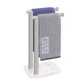 NearMoon Hand Towel Holder with Balanced Marble Base, SUS304 Stainless Steel Stand Towel Ring L Shape Hand Towel Rack Free-Standing Towel Bar for Bathroom Kitchen Countertop(Double Rod Brushed Nickel)