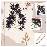 Vase Not Included Janinka 29\" Fall Artificial Japanese Maple Leaves Stem Fake Fall Maple Leaves Stem Autumn Faux Bushes for Vase Farmhouse Table Centerpiece Halloween Thanksgiving Decor 3 Pcs(Black C