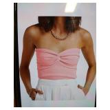 Iszplush Strapless Crop Top Sexy Sweetheart Neck Ribbed Knit Twisted Knot Front Pink Medium
