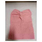 Iszplush Strapless Crop Top Sexy Sweetheart Neck Ribbed Knit Twisted Knot Front Pink Medium