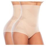 Werena Tummy Control Shapewear Underwear for Women High Waisted Body Shaper Panties Shaping Briefs(#01 Beige+Beige(2 pack),Large)