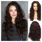 EssionTech Long Chestnut Brown Wig Curly Full Head Halloween Wavy Hair Wigs for Women Cosplay Costume Party Hairpiece (6#-Chestnut Brown)