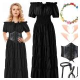 Ramede 9 Pcs Medieval Fairy Renaissance Costume Accessories for Women Elf Dresses Irish Witch Costume Outfit(X-Large,Black)