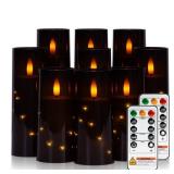 Raycare Flameless Candle with Remote Timer 9 Flickering Acrylic Battery Operated LED Pillar Candles with Embedded Star String for Halloween, Home Decor, and as a Gift (Black)