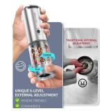 CIRCLE JOY Electric Pepper Grinder Stainless Steel Rechargeable Pepper Mill with Variable Grinding Speed, External Adjustable Coarseness, 95ml Container and White LED Light, Silver
