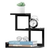 Gannyfer Desk Shelf Organizer - Wood Desktop Shelf, Freestanding Desk Hutch Office Decor, 3 Tier Storage Display Rack, Small Bookshelf with Metal Frame for Books/Plants/Toys (Black)