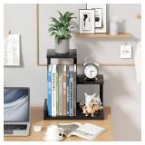 Gannyfer Desk Shelf Organizer - Wood Desktop Shelf, Freestanding Desk Hutch Office Decor, 3 Tier Storage Display Rack, Small Bookshelf with Metal Frame for Books/Plants/Toys (Black)