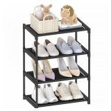 Autonomier 4 Tier Small Shoe Rack, Narrow Stackable Kids Toddler Adult Shoe Storage Organizer Shelf for Closet Floor Entryway Bedroom, Space Saver Shoe Rack Organization Shelves