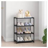 Autonomier 4 Tier Small Shoe Rack, Narrow Stackable Kids Toddler Adult Shoe Storage Organizer Shelf for Closet Floor Entryway Bedroom, Space Saver Shoe Rack Organization Shelves