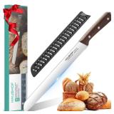 HAUSHOF Bread Knife with Sheath, 10-Inch Serrated Bread Knife for Homemade Bread, 5CR15M0V Premium Stainless Steel Bread Cutter with Gift Box for Mom Dad, Full Tang and Ergonomic Handle