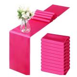 Horbaunal 12 Pack Hot Pink Satin Table Runner 12 x 108 Inch, Smooth Table Runners for Wedding Banquets Birthday Party