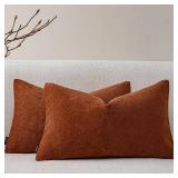 a moment Pack of 2 Decorative Chenille Throw Pillow Covers with Twill Cushion Covers for Sofa Living Room Couch Bed 12x20 Inch Rust