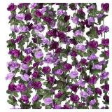 KHOYIME 9 Pack 72 FT Artificial Flower Garland, Fake Purple Roses Vines Silk Flowers Faux Plastic Outdoor Hanging Floral Ivy Garland Decoration for Wedding Arch Bedroom Home Wall Backdrop Room Decor