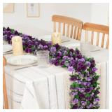 KHOYIME 9 Pack 72 FT Artificial Flower Garland, Fake Purple Roses Vines Silk Flowers Faux Plastic Outdoor Hanging Floral Ivy Garland Decoration for Wedding Arch Bedroom Home Wall Backdrop Room Decor