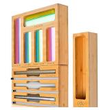 Maxpray 9 IN 1 Bamboo Foil and Plastic Wrap Organizer for Kitchen Drawer, Plastic Bag Organizer Organization and Storage, Food Storage Bag Organizer with Labels for Quart Gallon Snack Sandwich