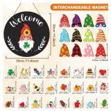 Wesiti Interchangeable Seasonal Gnome Sign Gnome Welcome Sign Front Door Decor with 24 Magnet and 12 Detachable Hats, 12 Inch, Farmhouse Wooden Decor for Home Rustic Wreaths Outdoor Porch Black - Reta
