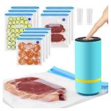 Sous Vide Bag & Handheld Vacuum Sealer, Portable Mini Sealer With 10 PCS Reusable Food Storage Zipper Bags for Anova, Joule Cookers, Rechargeable Small Electric Pump Set