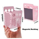 zeyce Magnetic Pen Holder, Mesh Metal Strong Magnet Dry Erase Marker Holder Pencil Organizer Small Items Basket for Refrigerator, Whiteboard, Locker Accessories-Pink (Bent) - Retail: $6