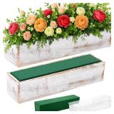 Dandat 2 Set Wood Boxes for Centerpieces 16x4 Inch Rectangle Wooden Planter Box Rustic Wooden Planters with Removable Plastic Liner Floral Foam Blocks for Christmas Wedding Home Garden Decor(White) - 