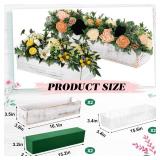 Dandat 2 Set Wood Boxes for Centerpieces 16x4 Inch Rectangle Wooden Planter Box Rustic Wooden Planters with Removable Plastic Liner Floral Foam Blocks for Christmas Wedding Home Garden Decor(White) - 