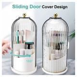 QIYVLOS Toothbrush Holders with Sliding Lid, Rotating 3 Slots Bathroom Organizer Countertop, Tooth Brush Toothpaste Holder Bathroom Counter Stand Sink Organizer Caddy for Vanity Makeup Brushes Holder 